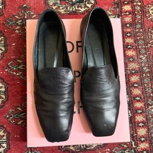 Aeyde Black Square-Toe Leather Loafers